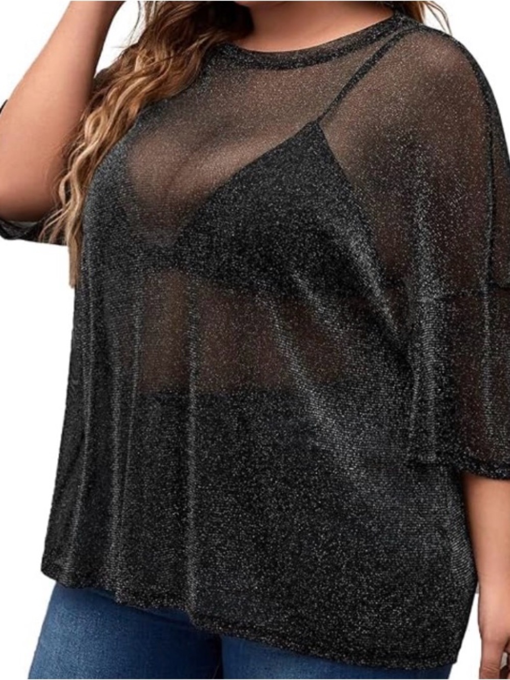 BloomChic Sheer Sparkly Black Short Sleeve Top Size 18/20